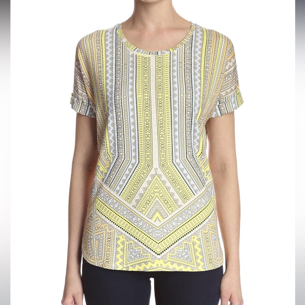 Nic+Zoe Sun Kissed Tribal Print Multicolored Short Sleeve Top